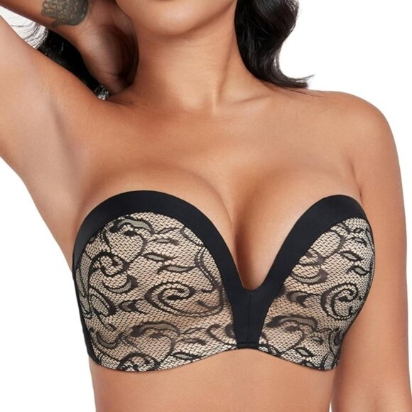 3/$20 Amazon Strapless Push Up Bra Non Slip Lace 34B - Picture 3 of 13
